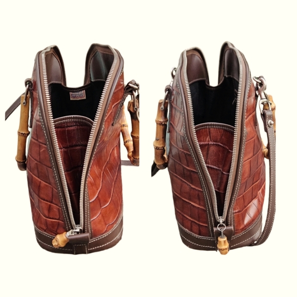 Dooney and Bourke USA Croc Embossed Bayou Bamboo Satchel/Crossbody Vintage - Picture 5 of 9